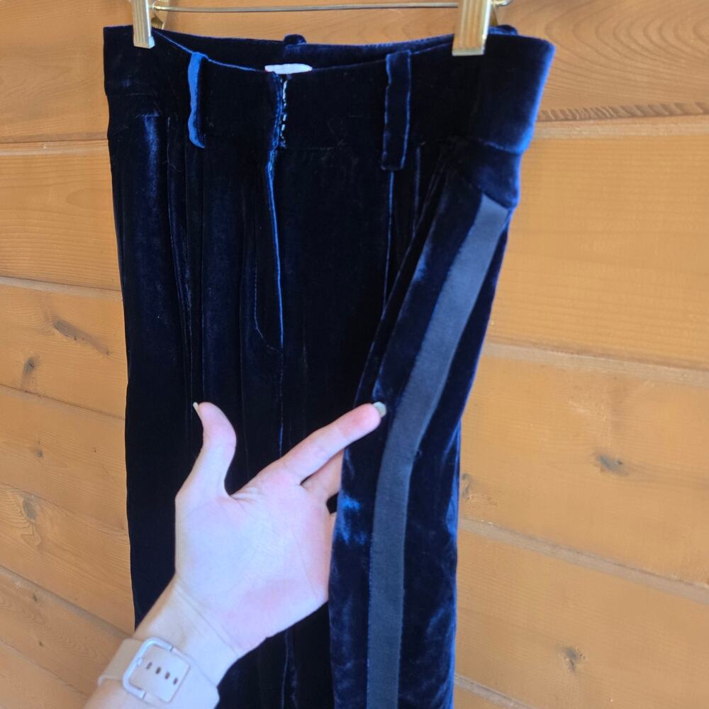 Magda Butrym Jena Tuxedo Pant RTW 2018 Blue Velvet 34 2 Side Stripe High Waisted - Picture 2 of 7